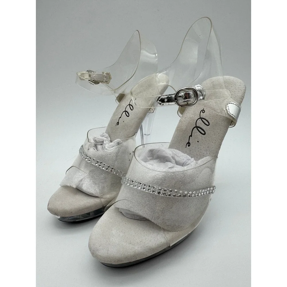 Ellie Clear Strap Heels Womens Size 7 Rhinestone‎ Platform Stiletto